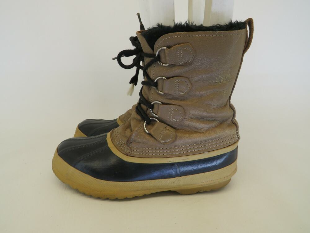 Sorel Womens Size 8 M Brown Black Leather / Rubber Waterproof Snow Rain Boots